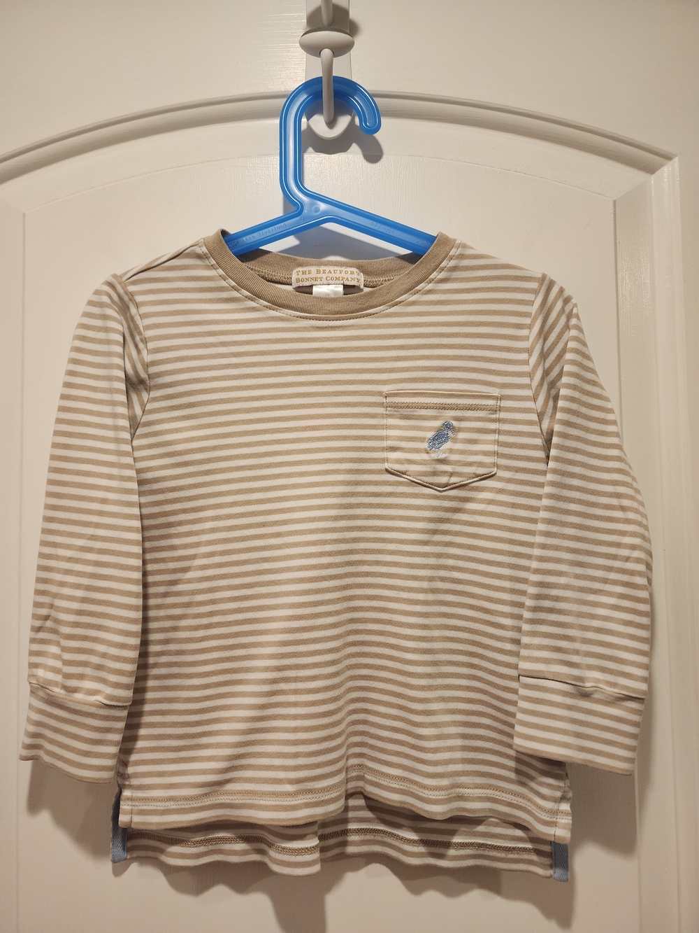The Beaufort Bonnet Company Beige & White Striped Long-Sleeve Tee for Kids 3T